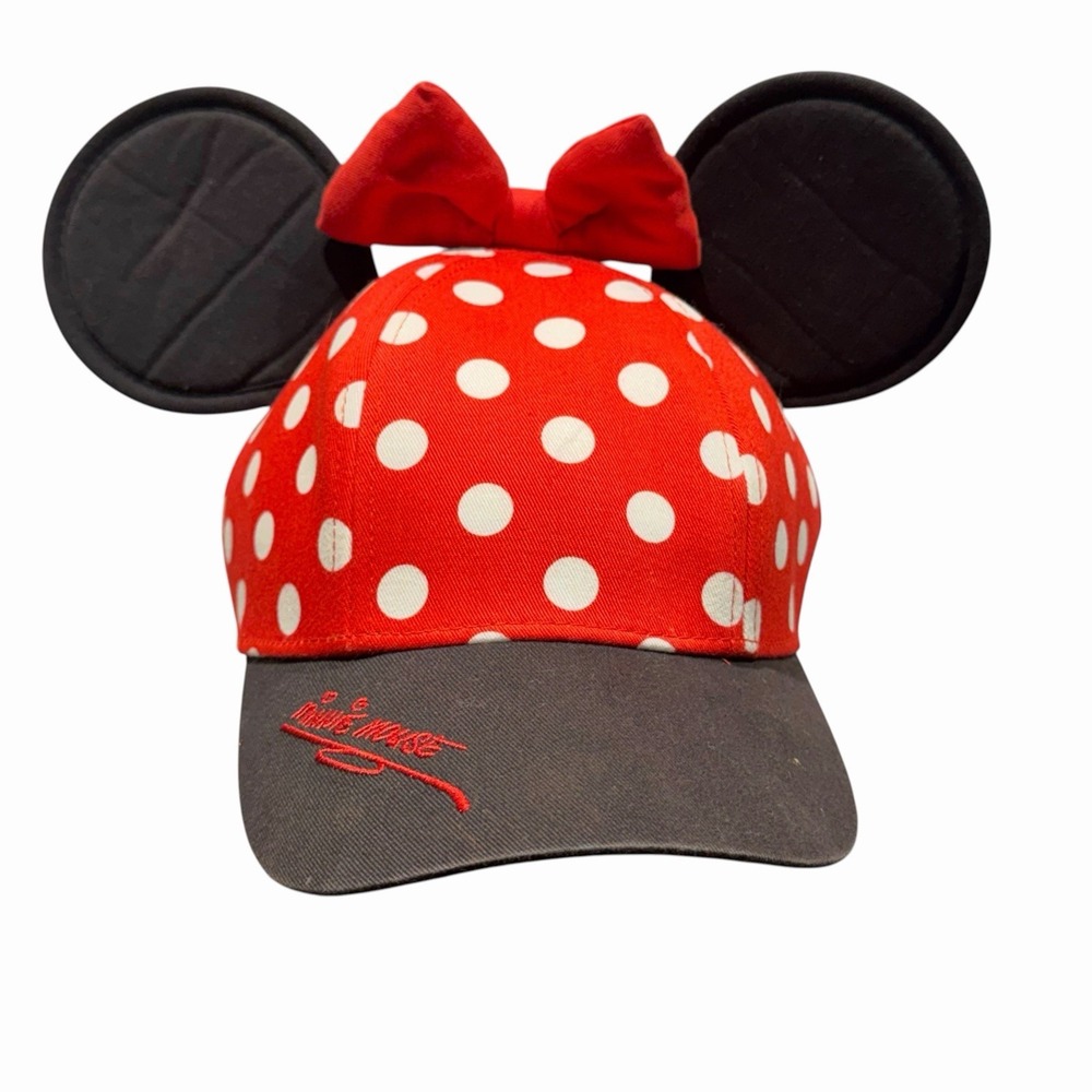 Disney Parks Minnie Mouse Hat Youth Bow Ears Red Polka Dot Disney World SnapBack